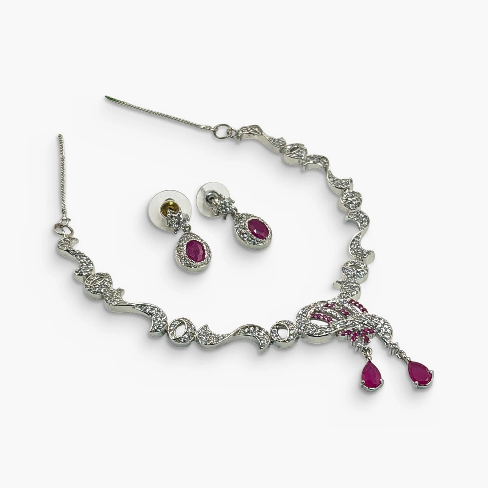 Ruby AD Silver-Toned Necklace Set
