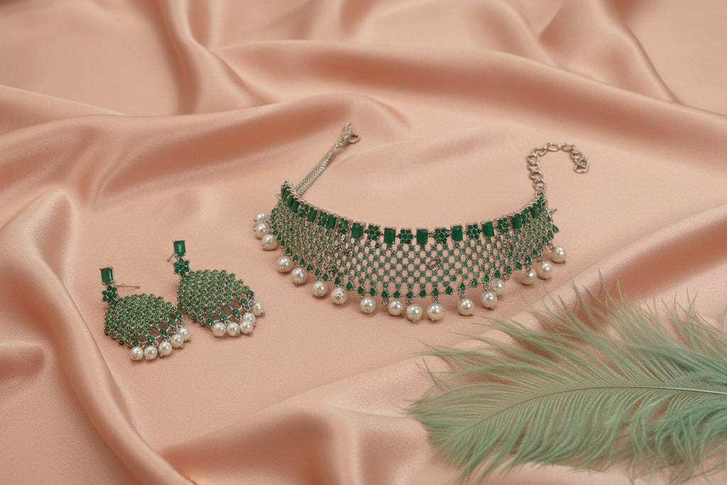 ' AD necklace set  green stones