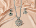 Long Necklace set  white AD stones and emerald green stone