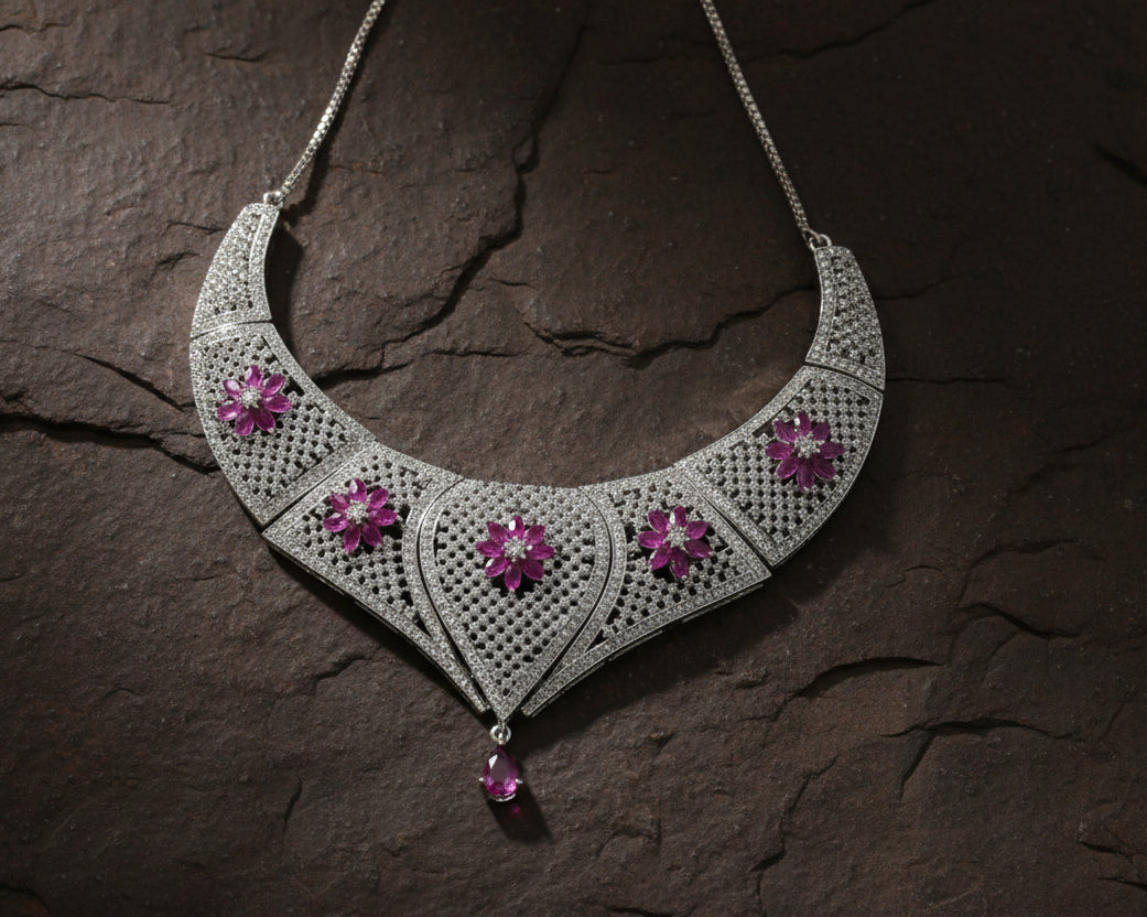 AD Rani necklace with pink stones