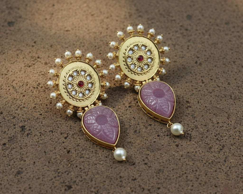 Purple Stone ornate golden earring