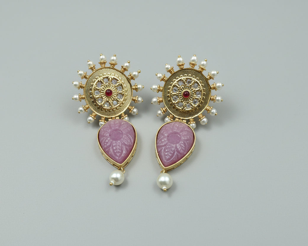 Purple Stone ornate golden earring