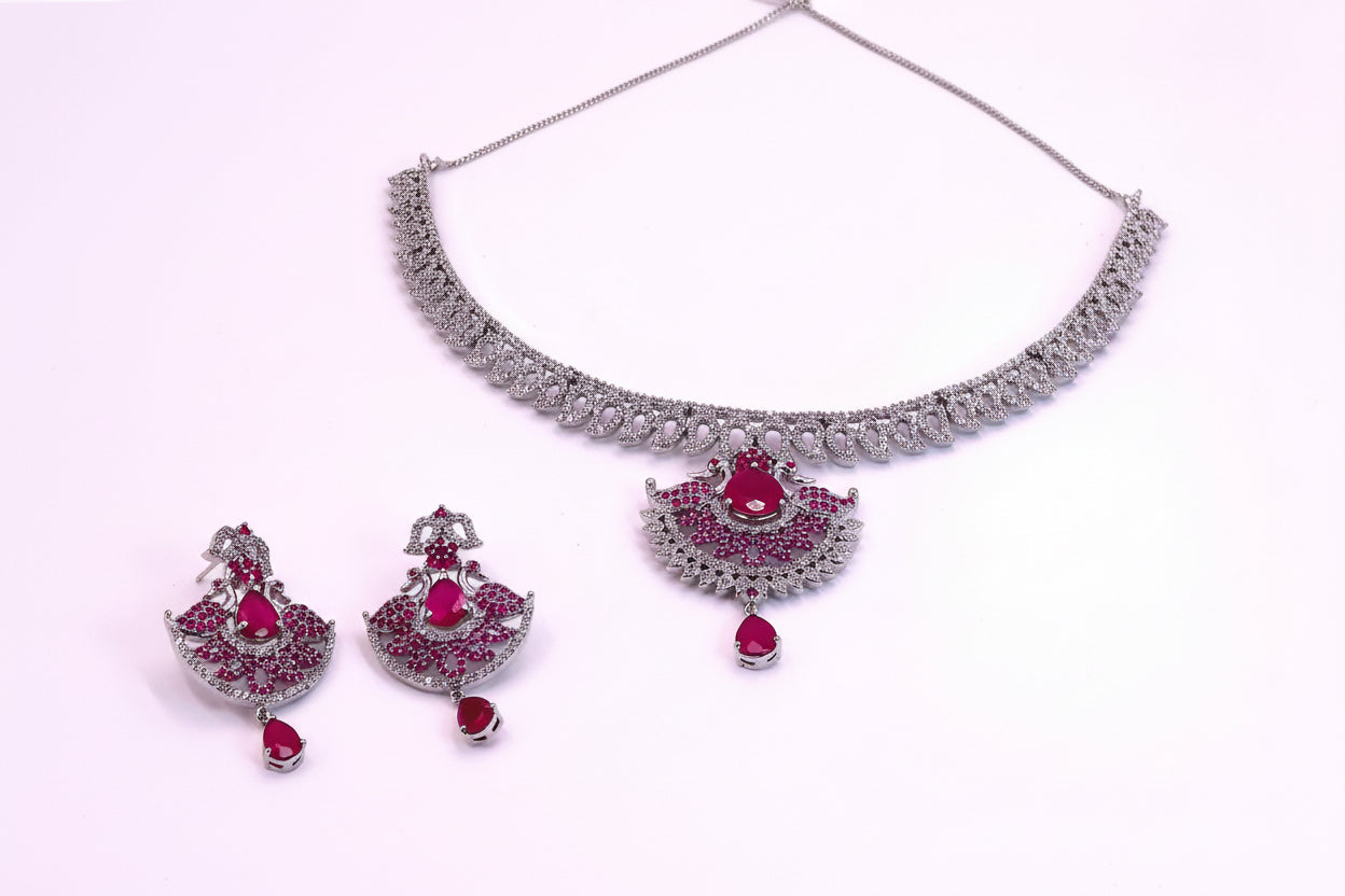 .diamond necklace set with pink stones