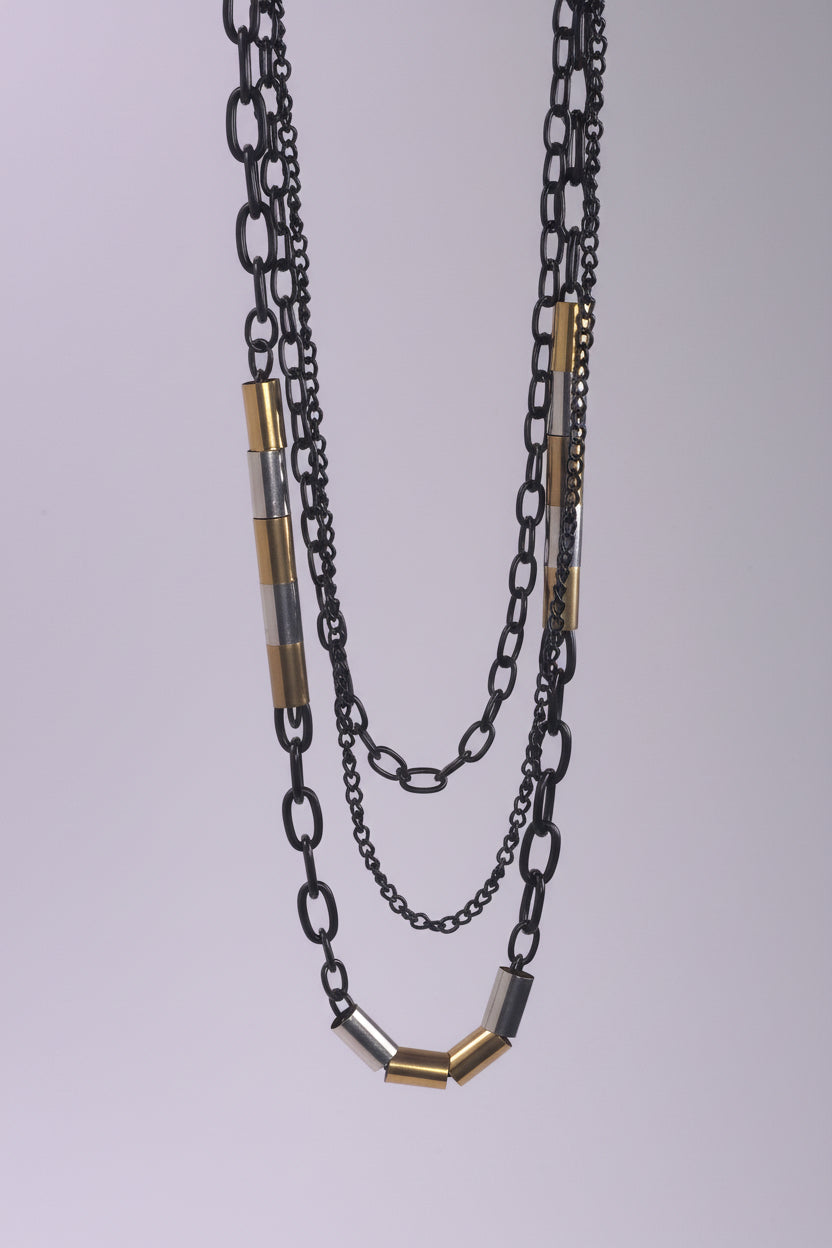 Black and golden chain necklace long