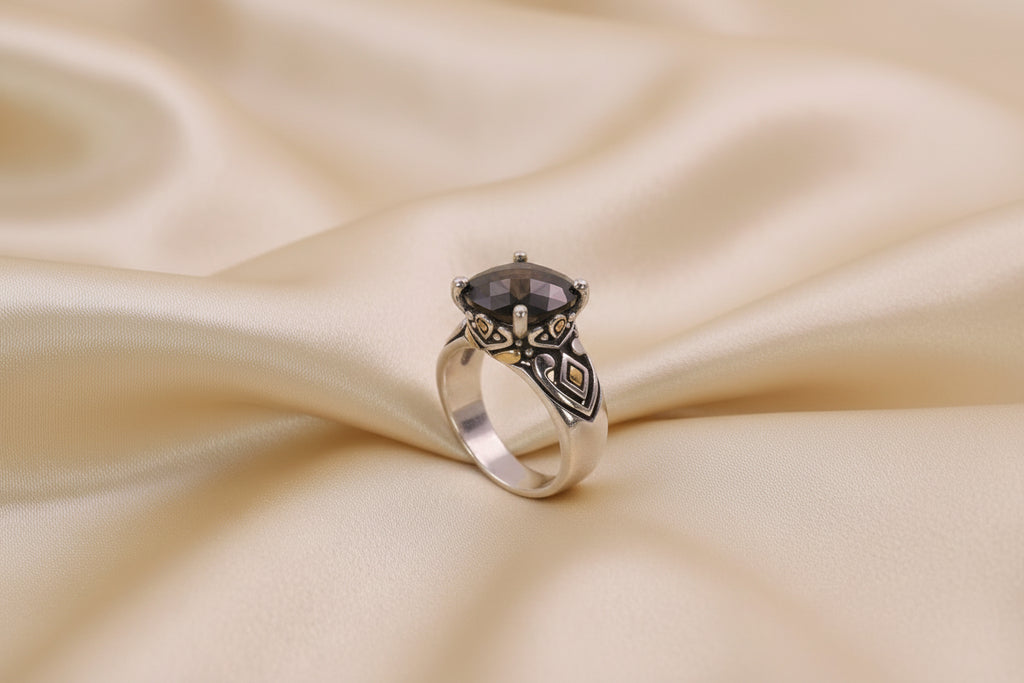 Black Stone silver finish ring
