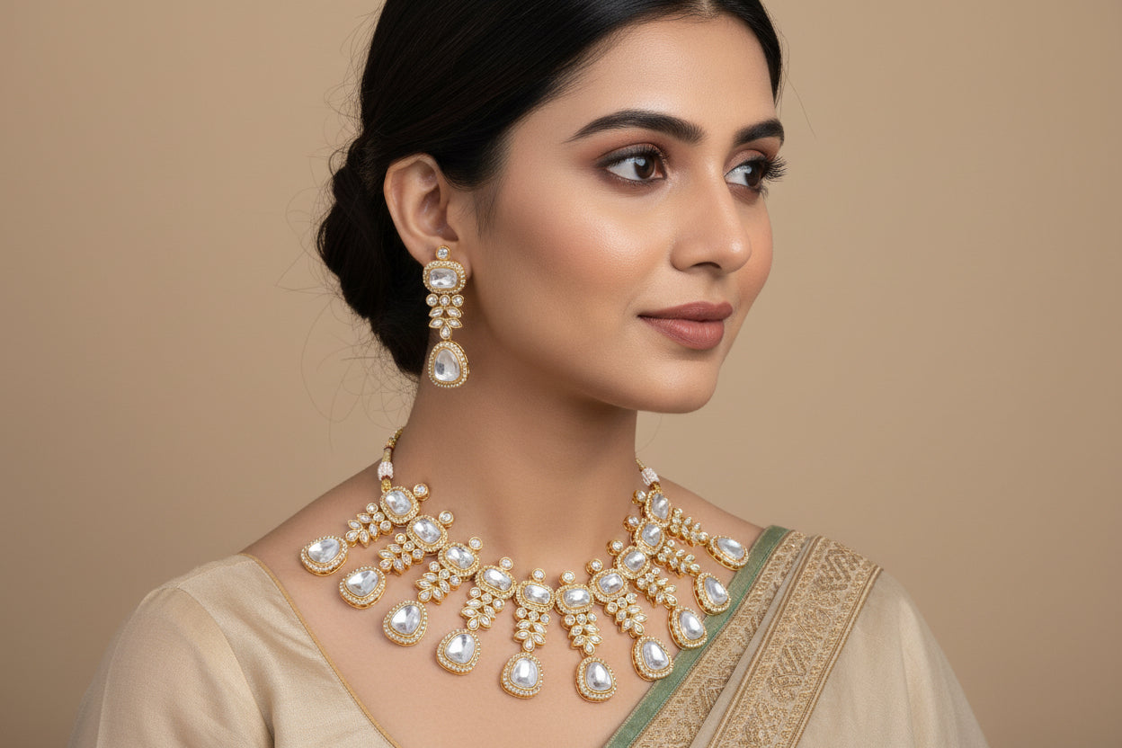 White Kundan necklace set