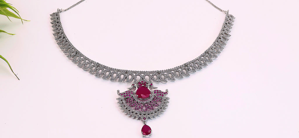 .diamond necklace set with pink stones