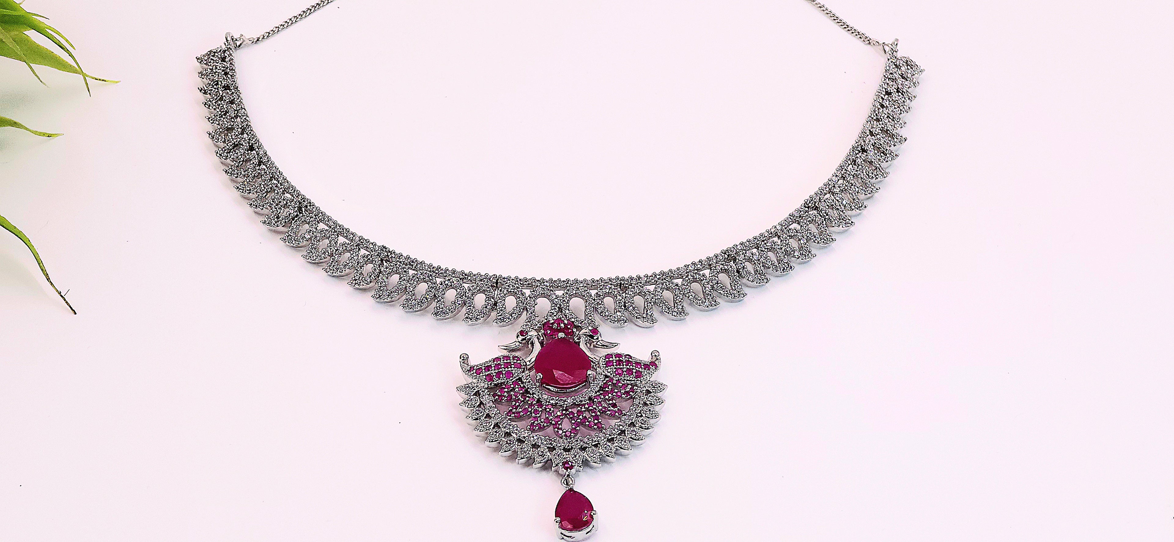 .diamond necklace set with pink stones