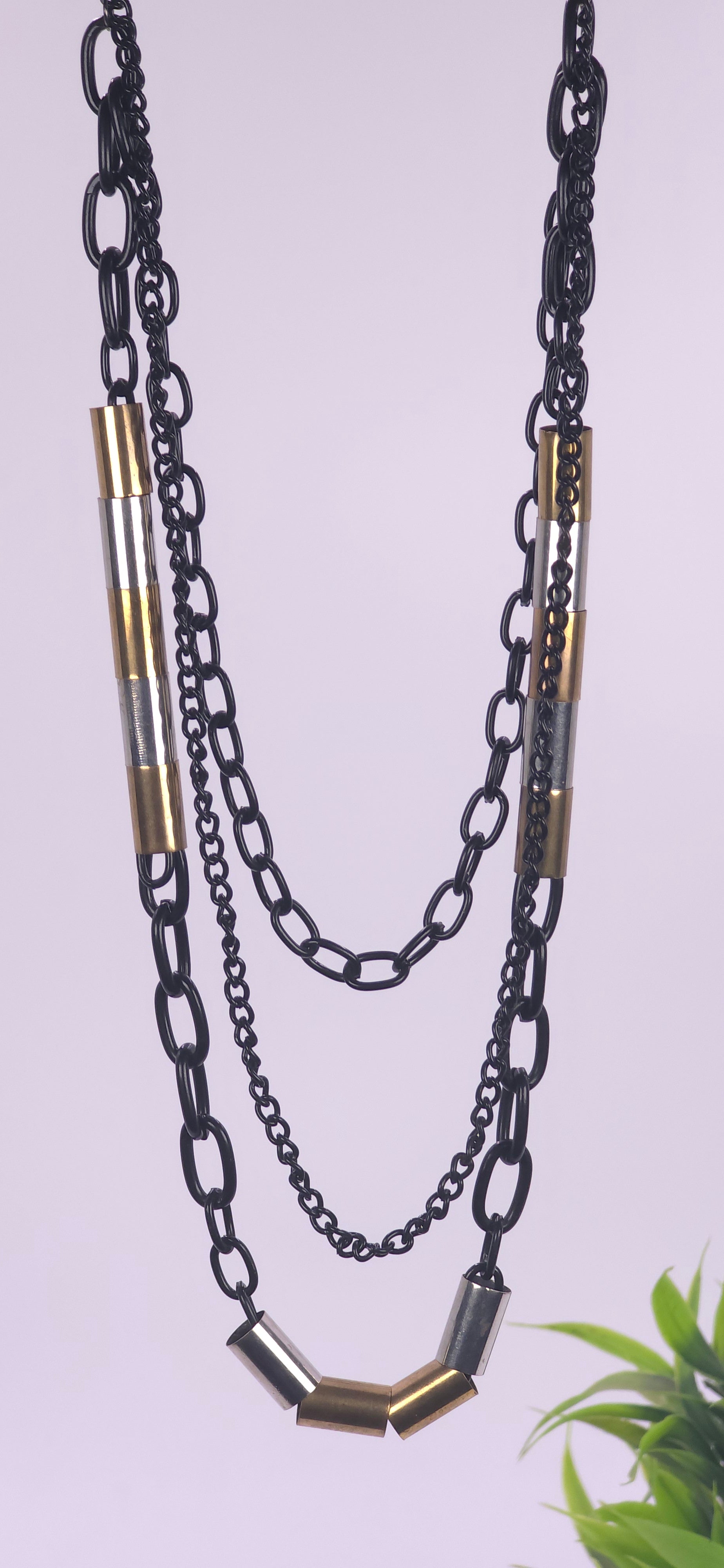 Black and golden chain necklace long