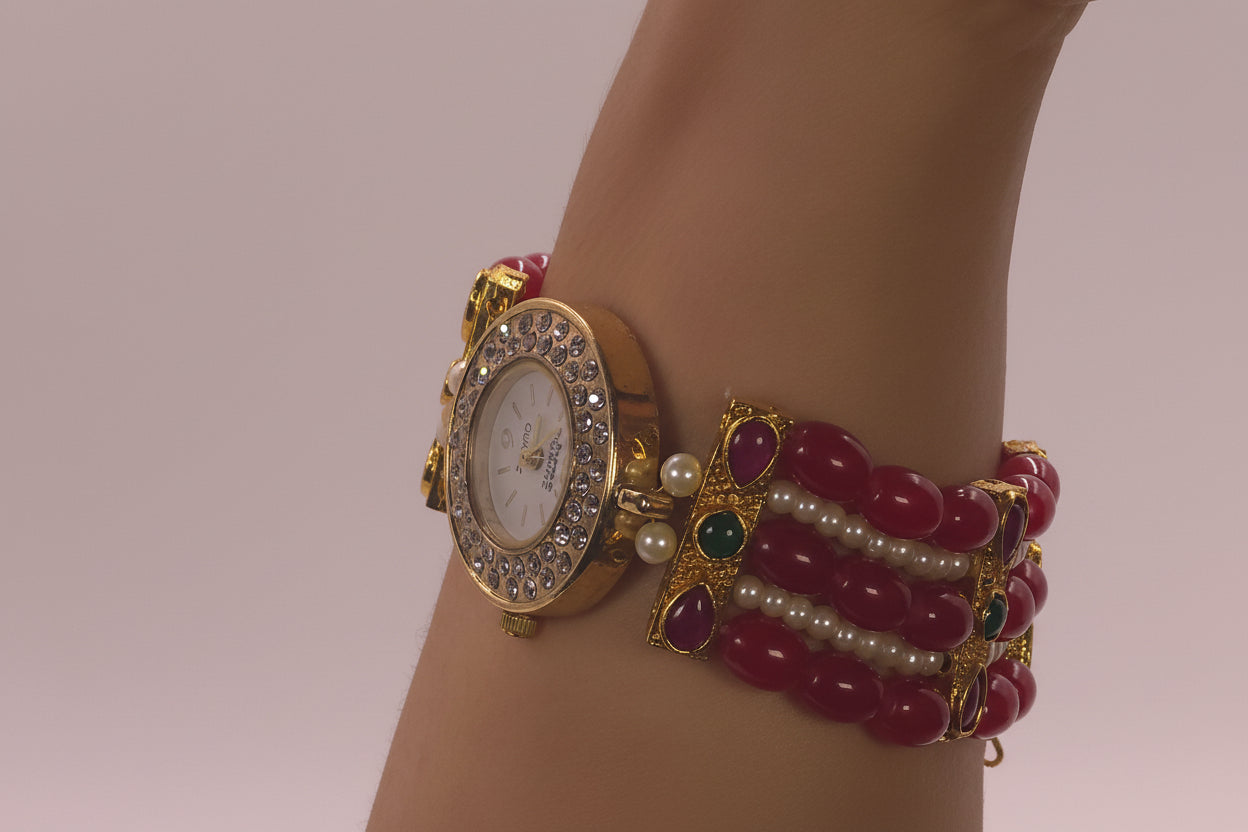 Watch with red beads