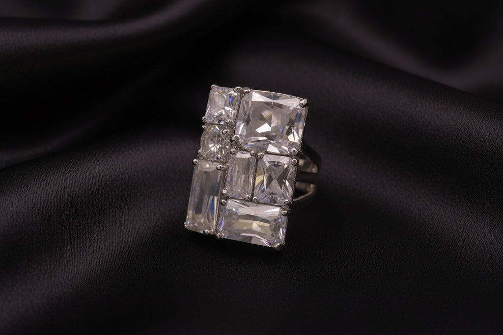 White stones large finger ring