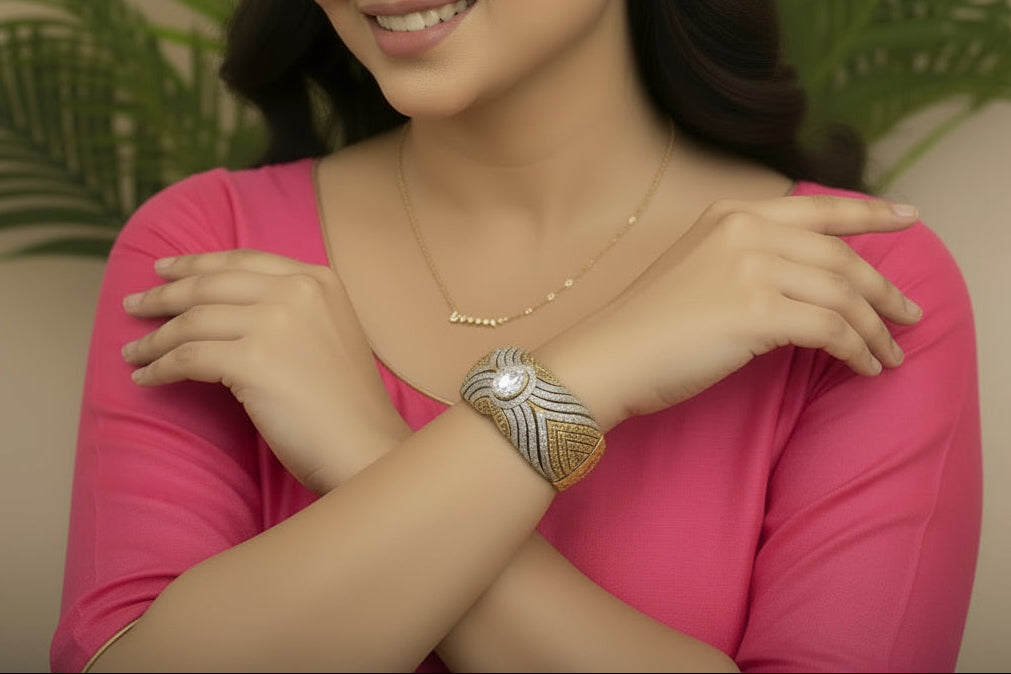 golden bracelet with white diamond