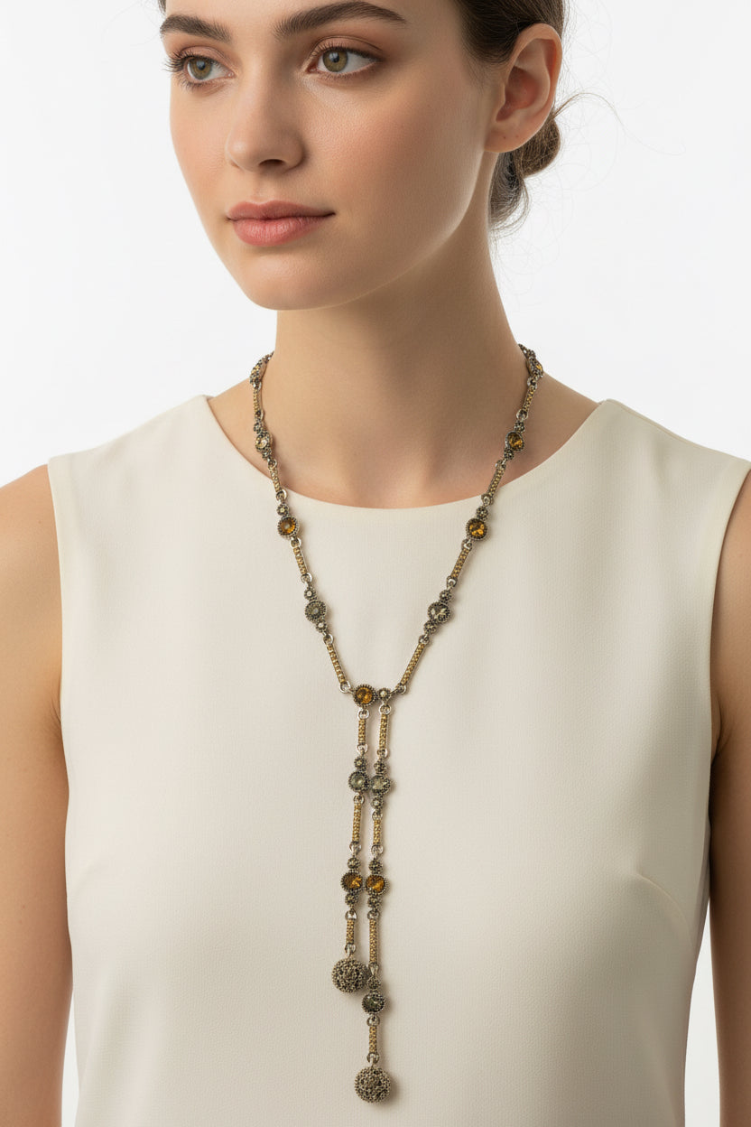 Golden Crystals long necklace