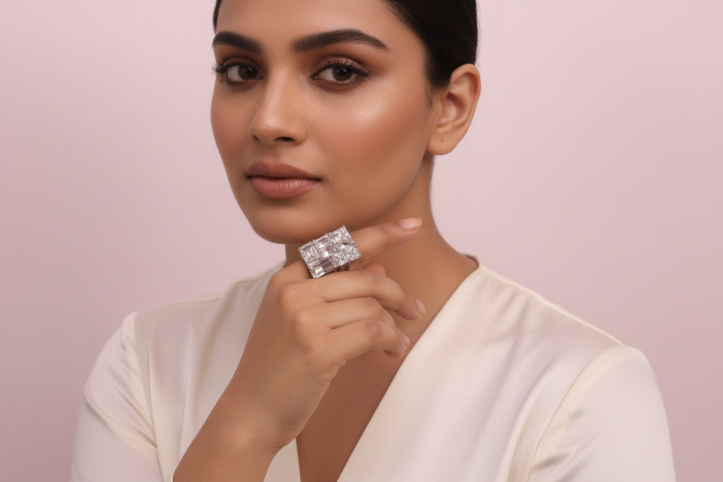White stones large finger ring