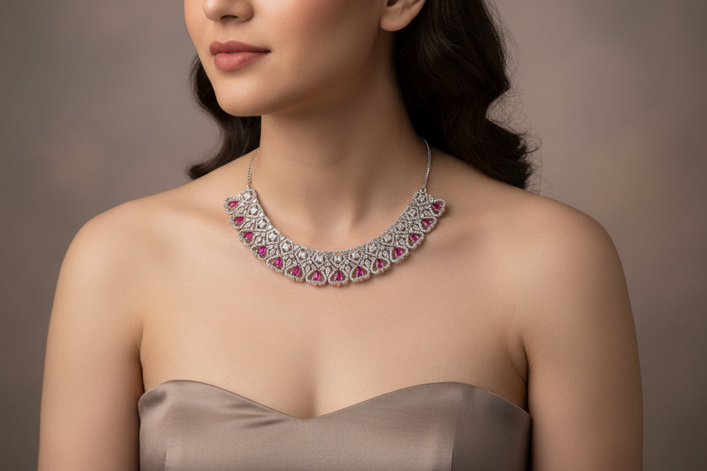 White ad with heart shaped pink stone