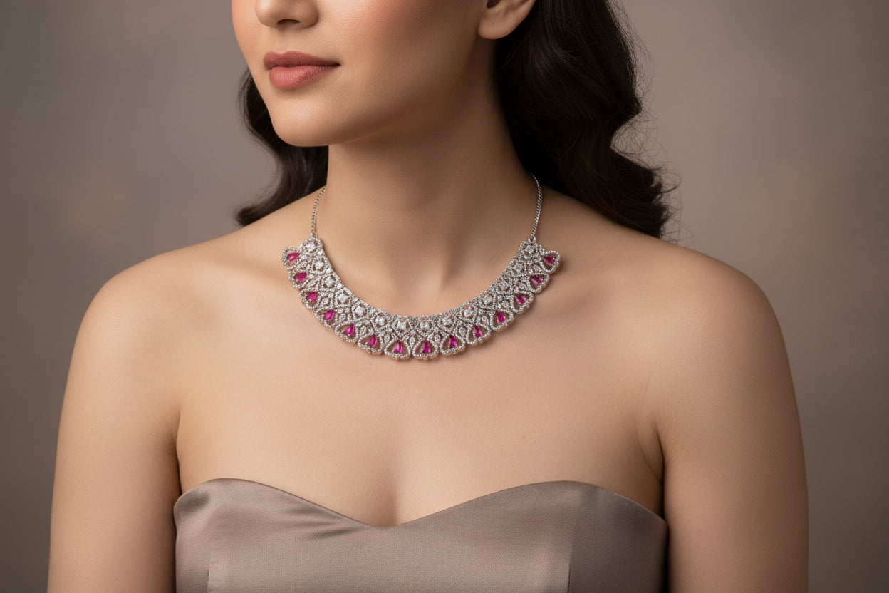 White ad with heart shaped pink stone