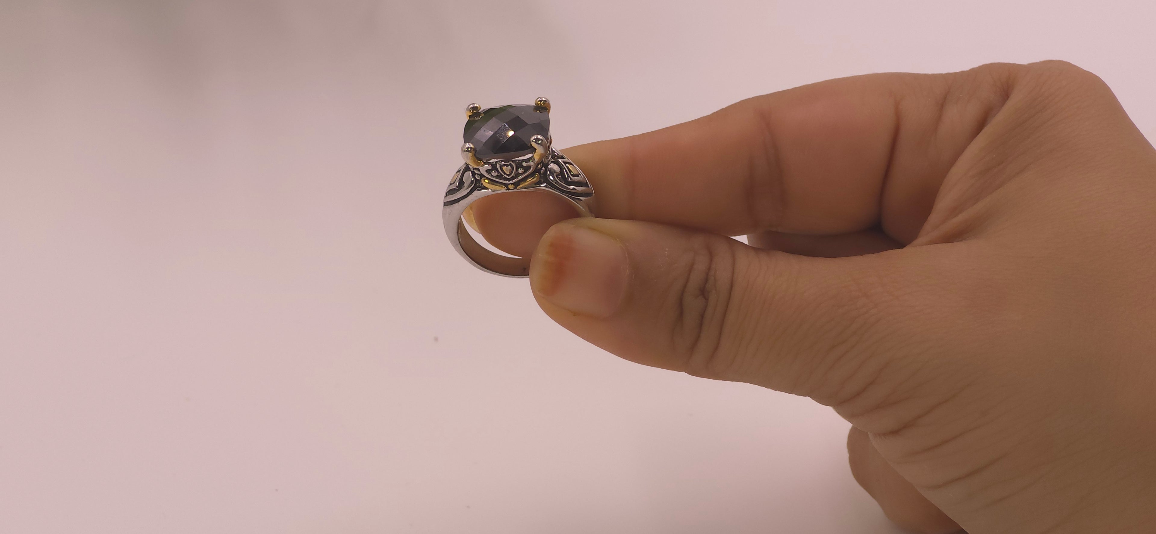 Black Stone silver finish ring