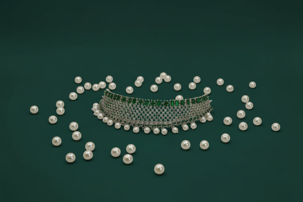 ' AD necklace set  green stones