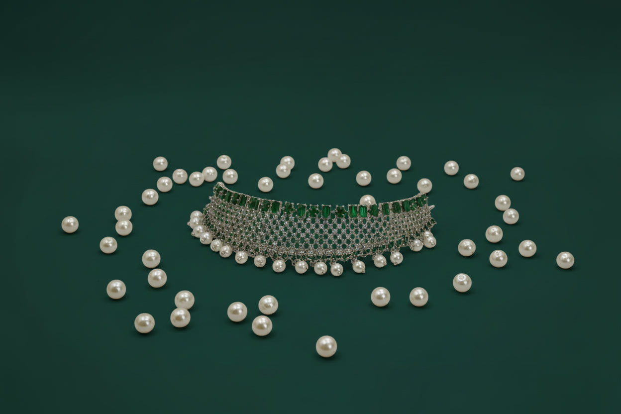 ' AD necklace set  green stones