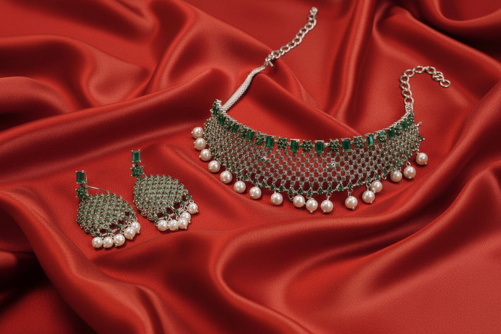 ' AD necklace set  green stones